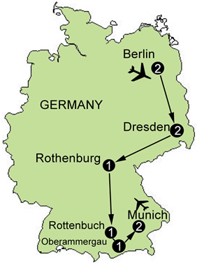 Hermes Tours exclusively Gay Tour to Germany map